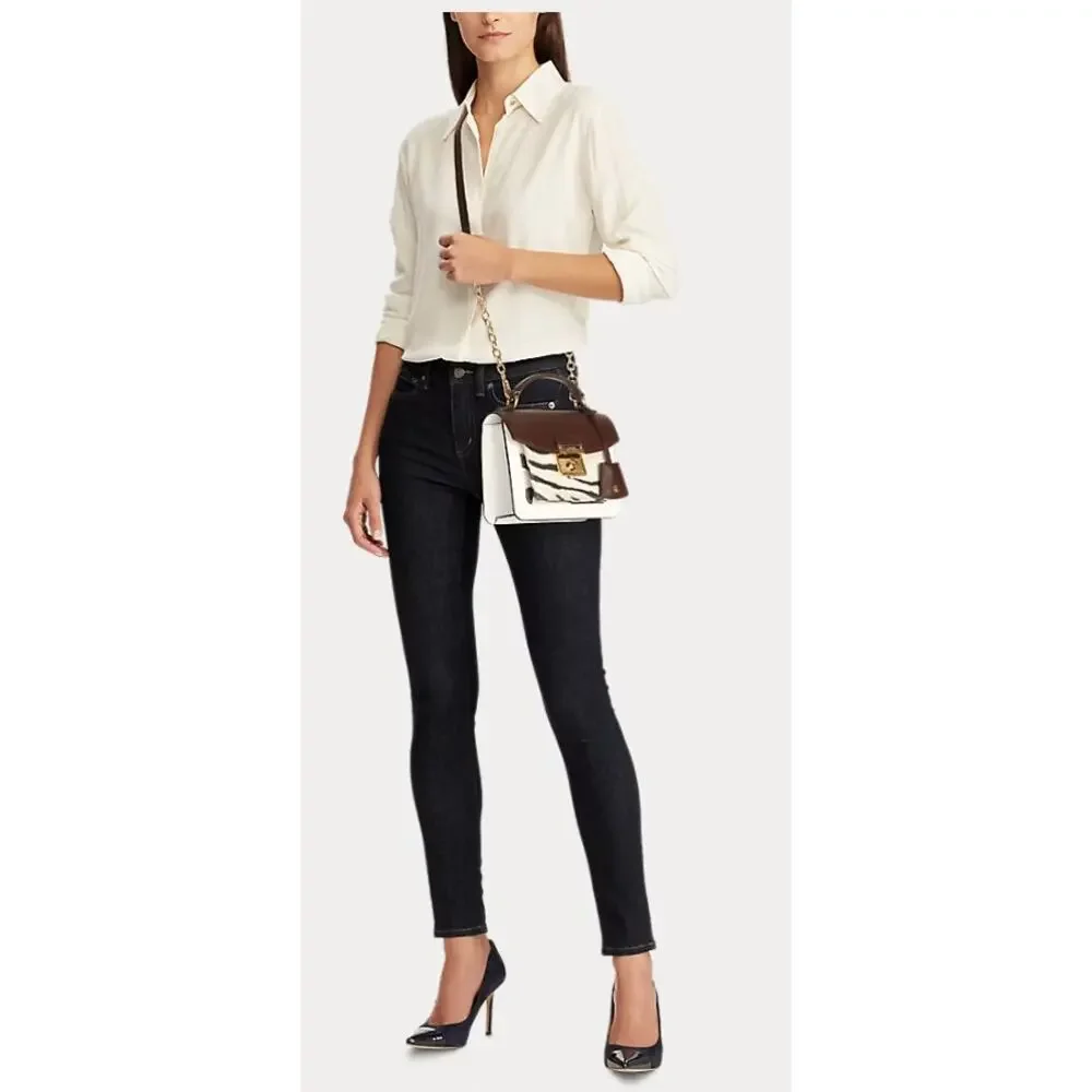 Lauren Ralph Lauren Canvas Mini Beckett Satchel Zebra Chestnut LRL Lock